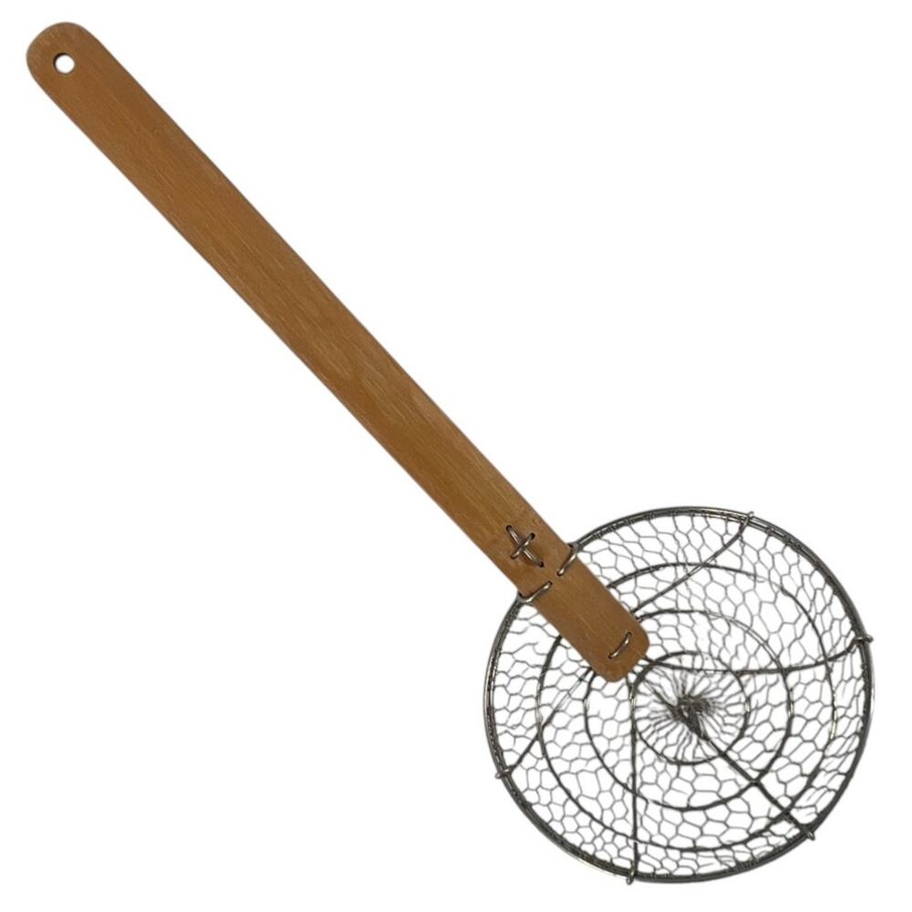 Large Stainless Steel Spider Strainer Wooden Handle Wire Mesh Skimmer